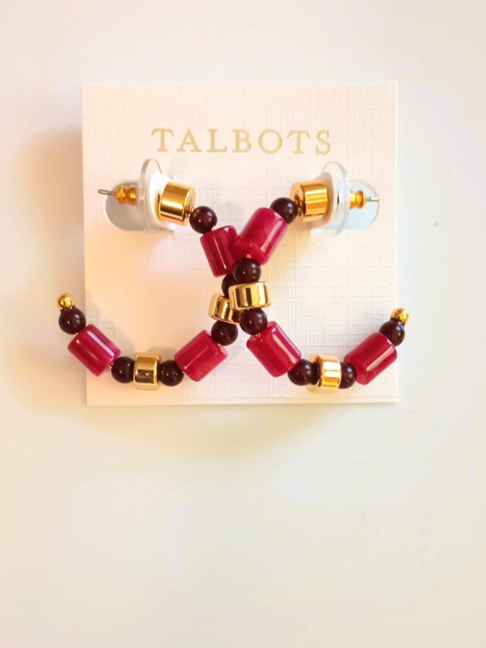 Talbots Beaded Half Hoop Earrings Brown & Gold Tone Post Jewelry